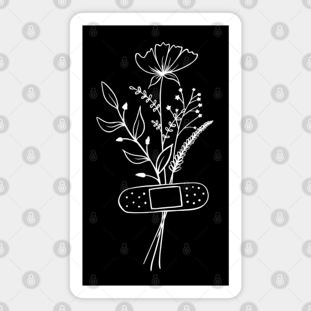 Floral Botanical Line Art Minimal | Black and White Design Magnet by Lizzamour